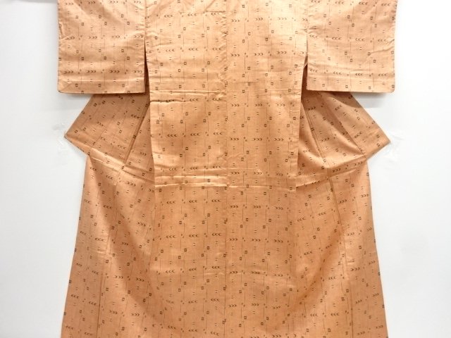 JAPANESE KIMONO / ANTIQUE HITOE KIMONO / SILK / TSUMUGI / WOVEN ABSTRACT PATTERN